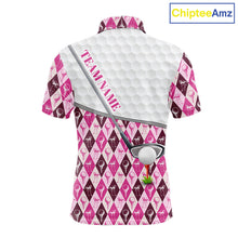 Load image into Gallery viewer, Mens Golf Polo Shirts Custom Pink Argyle And Flamingo Plaid Pattern Golf Attire For Men NYN2843