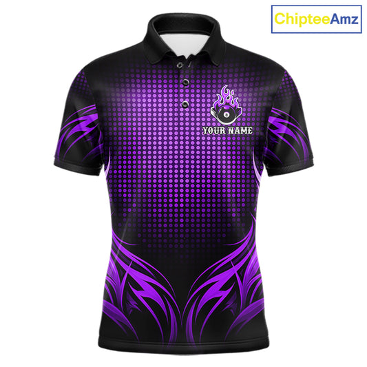 Custom Purple Flaming 8 Ball Billiard Shirts For Men Billiard League Billiard Team Shirts NYN2848