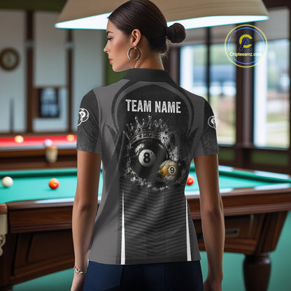 Personalized Grunge Crown 8 Ball & 9 Ball Billiard Pool Shirt For Women Custom Billiard Team Jersey NYN3216