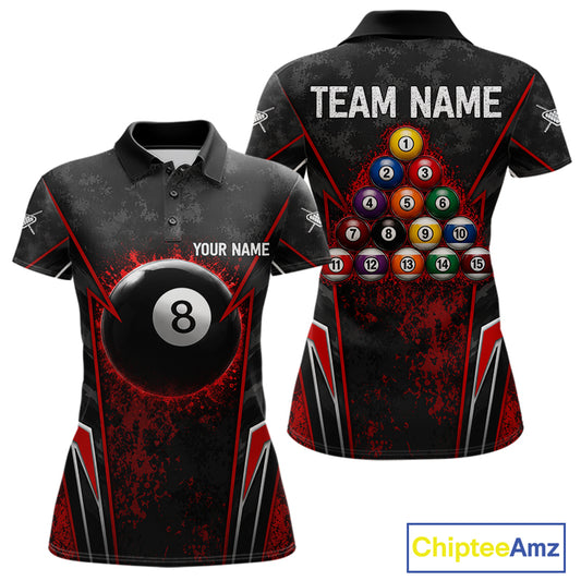 Black And Red Grunge Splatter 8 Ball Billiard Pool Shirt For Women Custom Outfits Billiard Team Attire NYN3220