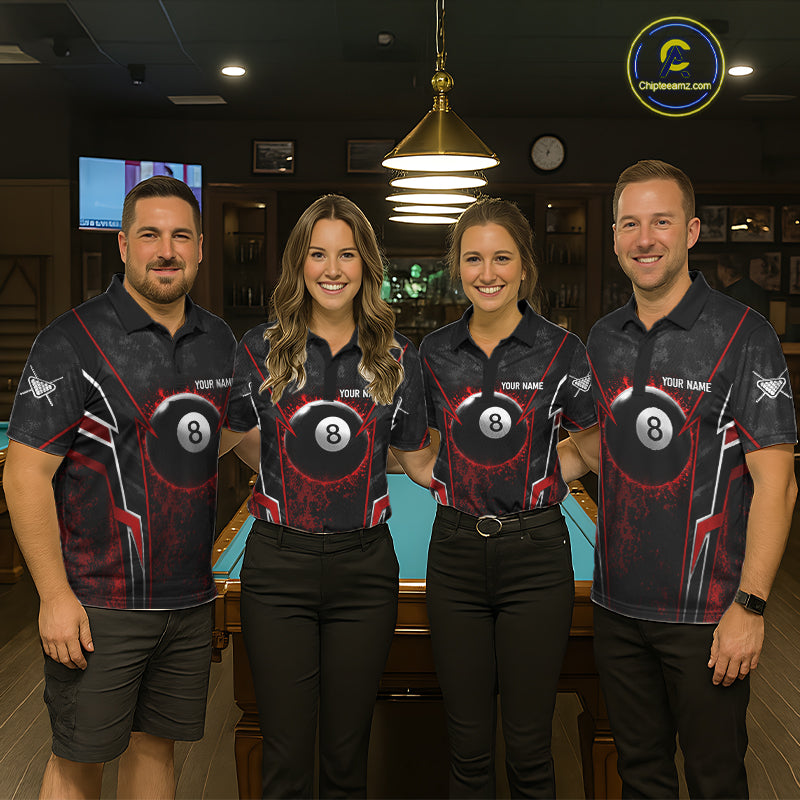 Black And Red Grunge Splatter 8 Ball Billiard Pool Shirt For Women Custom Outfits Billiard Team Attire NYN3220