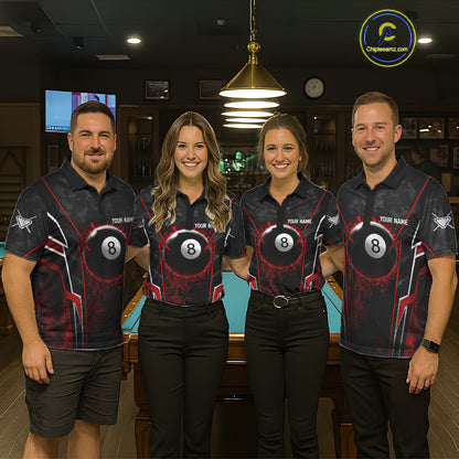 Black And Red Grunge Splatter 8 Ball Billiard Pool Shirt For Women Custom Outfits Billiard Team Attire NYN3220