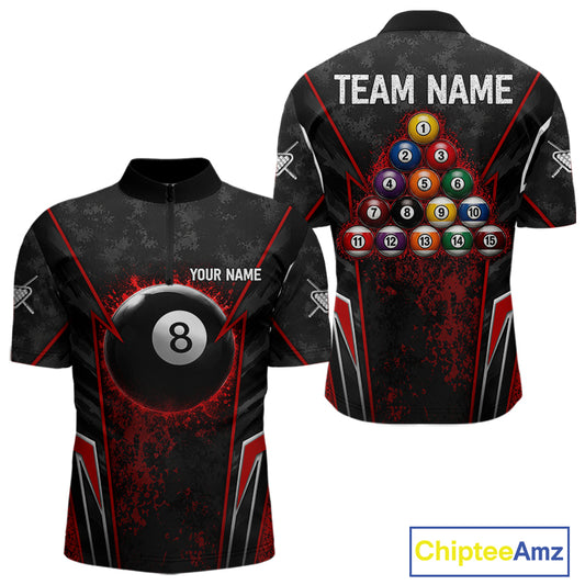 Black And Red Grunge Splatter 8 Ball Billiard Pool Shirt For Men Custom Outfits Billiard Team Attire NYN3220