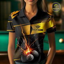 Load image into Gallery viewer, Thunder Cracked 8 Ball Billiard Shirt For Women Custom Black And Gold Billiard Pool Team Jersey NYN3224