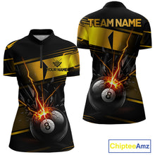 Load image into Gallery viewer, Thunder Cracked 8 Ball Billiard Shirt For Women Custom Black And Gold Billiard Pool Team Jersey NYN3224