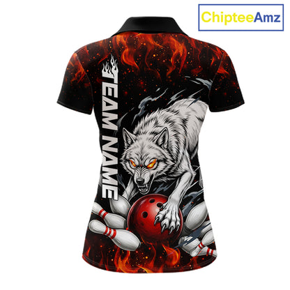 Fire Flame Funny Wolf Bowling Ball Jersey For Women Personalized Bowling Team Shirts | Red NYN3226