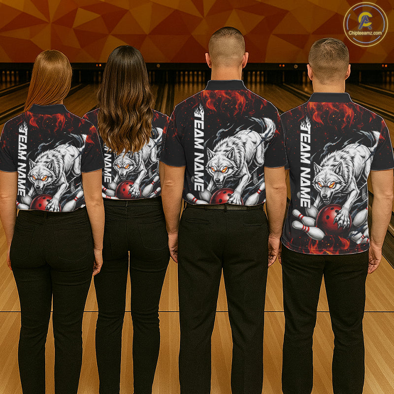 Fire Flame Funny Wolf Bowling Ball Jersey For Women Personalized Bowling Team Shirts | Red NYN3226