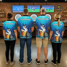 Load image into Gallery viewer, Men women dart team wearing Shark Beer personalized dart jerseys and team apparel