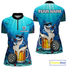 Load image into Gallery viewer, Funny Ocean Shark Beer women's quarter zip dart jersey personalized dart team apparel