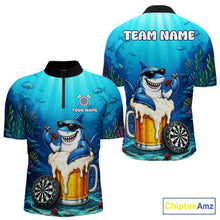 Load image into Gallery viewer, Funny Ocean Shark Beer men's quarter zip dart jersey personalized dart team apparel, competitive dart uniform