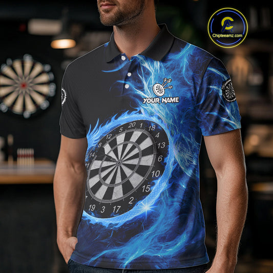 Custom Black-Blue Dragon Lightning Dartboard Dart Men Polo Jerseys Dart Team Shirt NYN1688