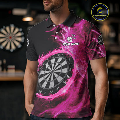 Custom Black-Pink Dragon Lightning Dartboard Dart Men Polo Jerseys Dart Team Shirt NYN1690