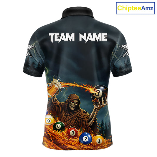 Funny Grim Reaper Play Beer & Pool 8 Ball Men's Billiard Team Shirt Custom Billiard Attire NYN2492