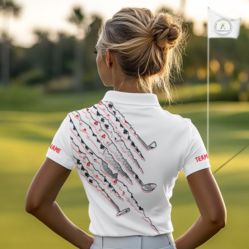 Poker Pattern Golf Polo Shirt For Womens Personalized White Golf Clubs Attire, Team Golf Outfit NYN2854