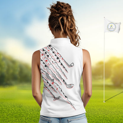 Poker Pattern Golf Sleeveless Polo Shirt For Womens Personalized White Golf Clubs Attire, Team Golf Outfit NYN2854