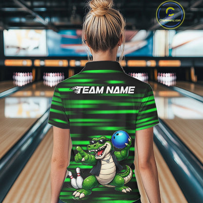 Funny Crocodile Bowling Jersey For Women Personalized Green Strike Lightning Team Bowling Attire NYN3228