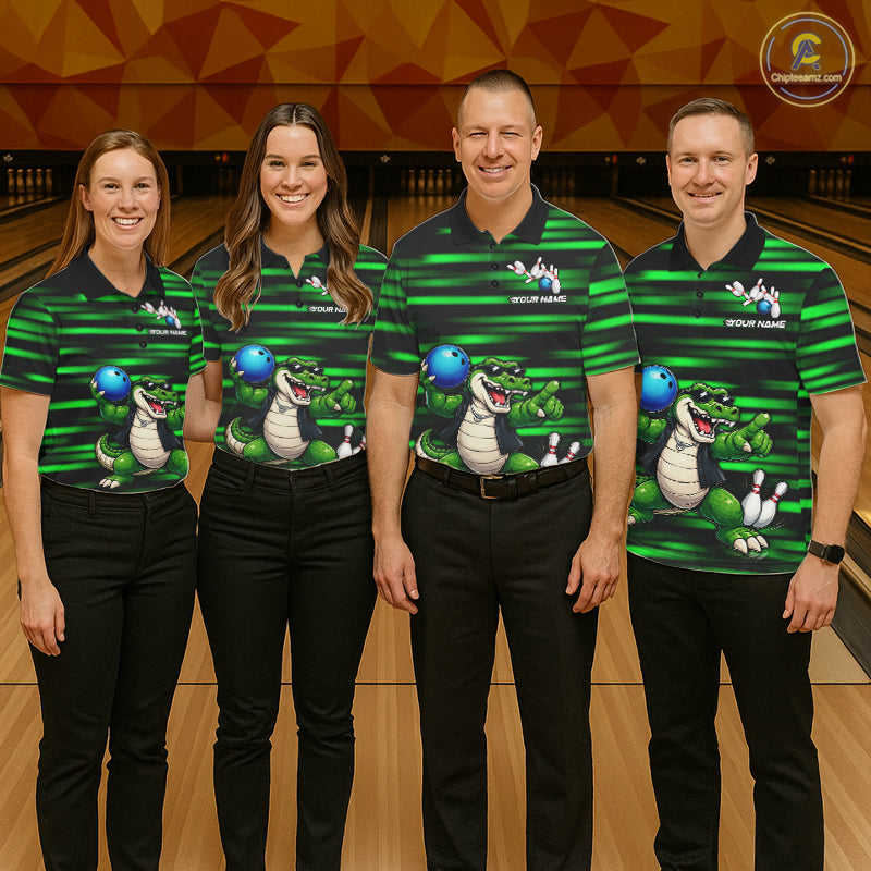 Funny Crocodile Bowling Jersey For Women Personalized Green Strike Lightning Team Bowling Attire NYN3228