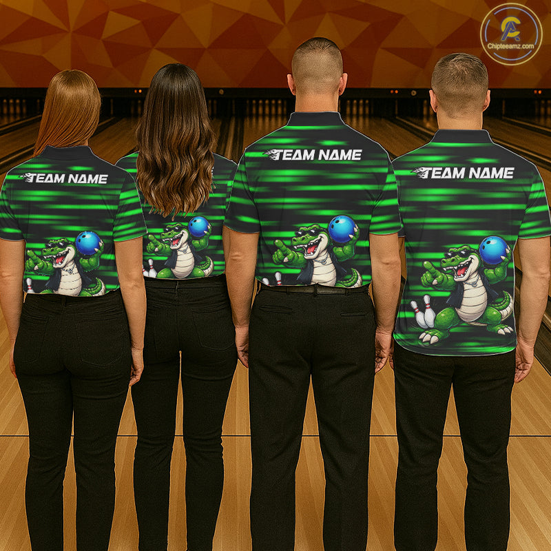 Funny Crocodile Bowling Jersey For Women Personalized Green Strike Lightning Team Bowling Attire NYN3228