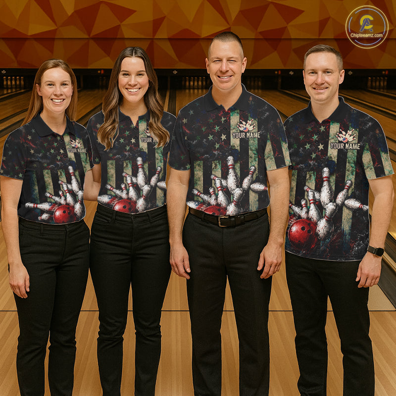 Personalized American Flag Grunge Bowling Shirt For Women Custom Splatter Outfit Bowling Jersey NYN3231