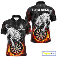 Load image into Gallery viewer, Fire Flame Funny Wolf Darts Polo &amp; 1/4 Zip For Men Personalized Grunge Dart Team Shirts | Red NYN3236