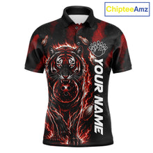 Load image into Gallery viewer, Fire Flame Tiger Red Claws men's bowling polo shirt custom bowling team jersey, personalized bowling uniform
