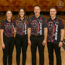 Load image into Gallery viewer, Men women bowling team wearing Fire Flame Tiger Red Claws custom bowling uniforms, professional bowling jerseys