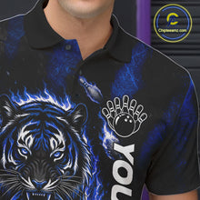 Load image into Gallery viewer, Fire Flame Tiger Blue Claws men's quarter zip bowling shirt custom team bowling uniform