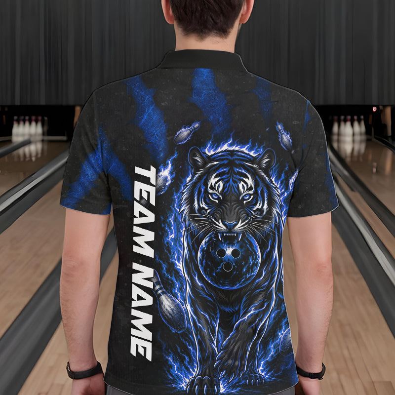 Fire Flame Tiger Blue Claws men's quarter zip bowling shirt custom team bowling uniform