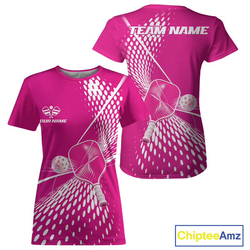 Custom Pink And White Pickleball T-Shirts For Women Pickleball Tournament Shirts Team Uniform NYN4103