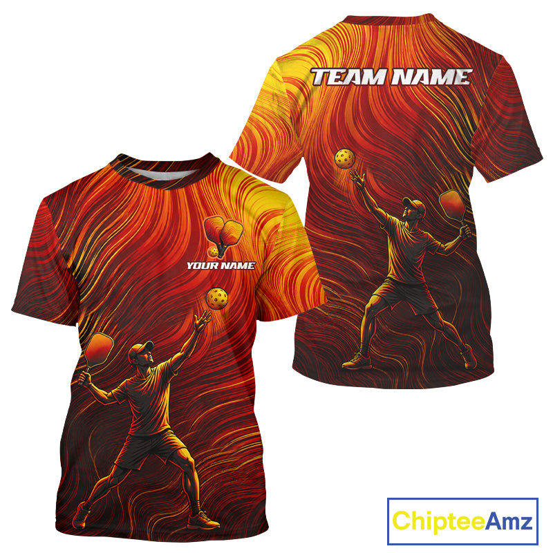 Custom Orange Swirling Wave Pickleball Shirt For Men Personalized Name Pickleball Team Jersey NYN4118