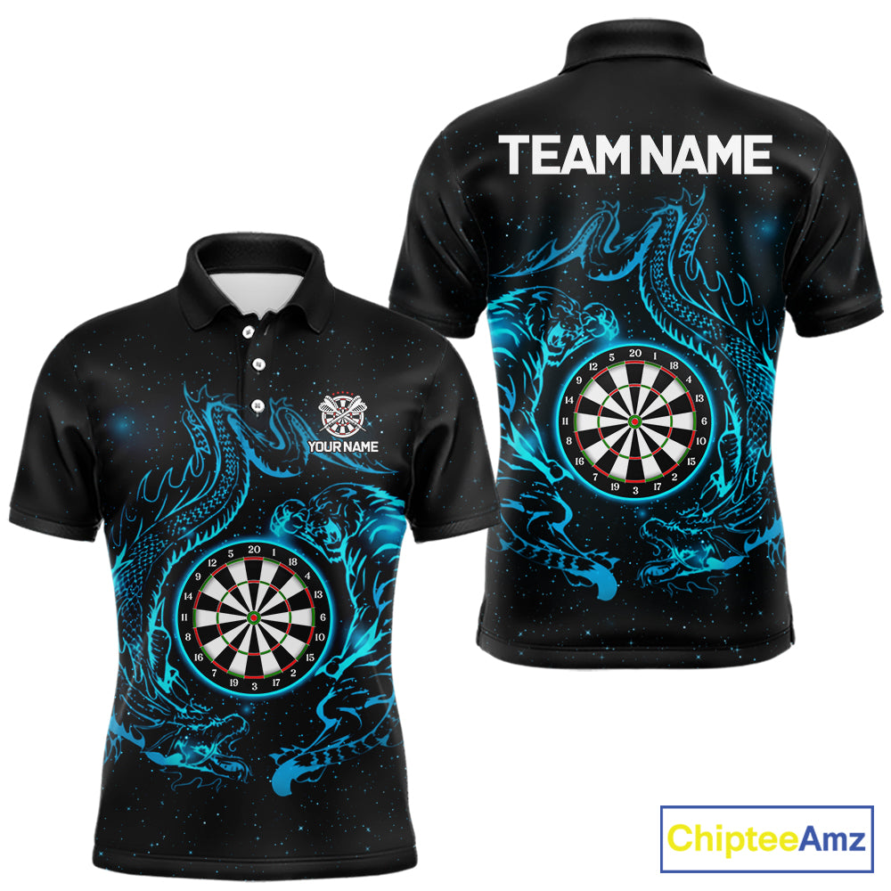 Custom Tiger And Dragon Blue Dartboard Men Darts Polo League Shirts Funny Dart Jerseys NYN2216
