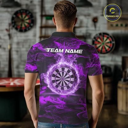 Black And Purple Smoking Dartboard & Arrow Men Darts Polo Shirt Custom Dart Team Jerseys NYN2512