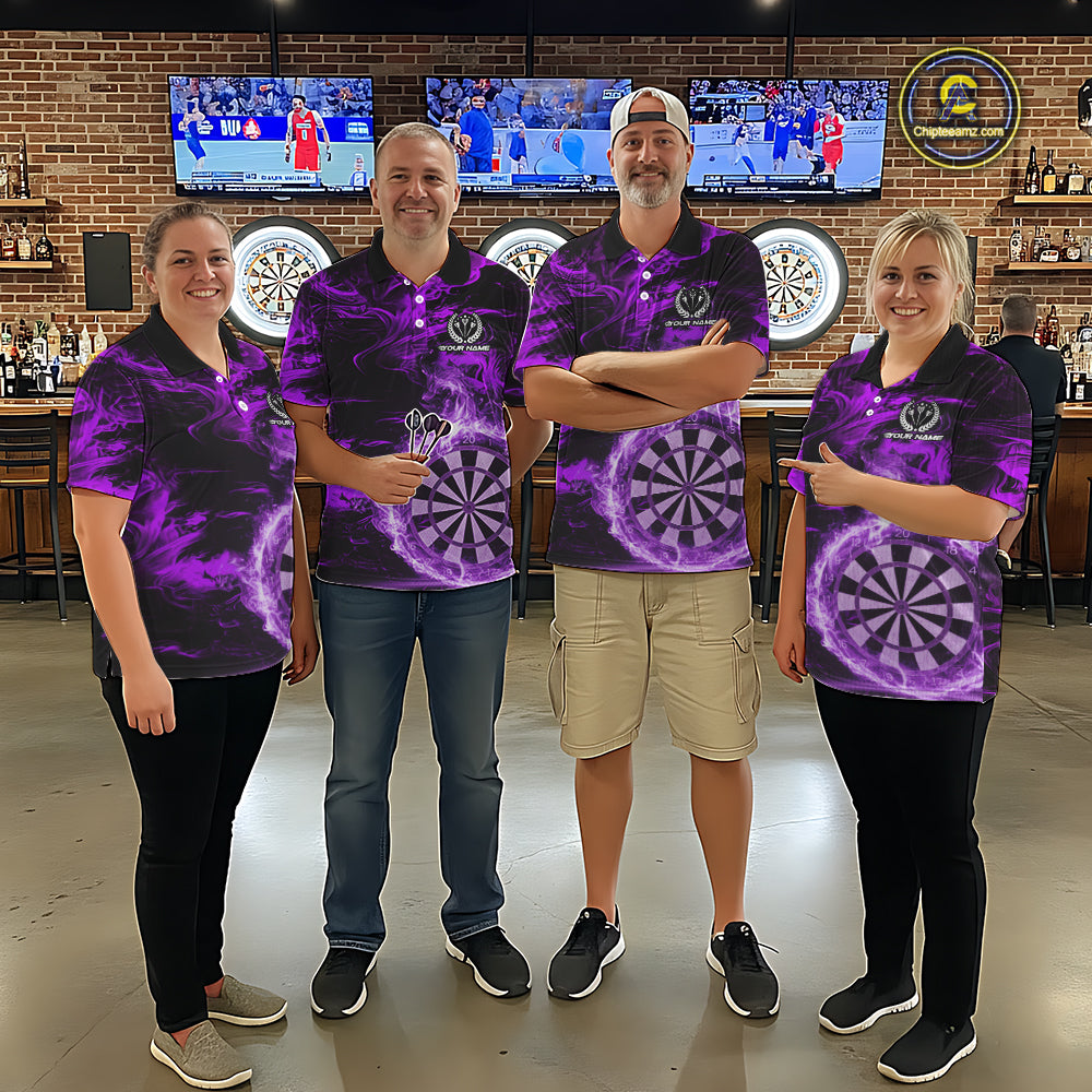 Black And Purple Smoking Dartboard & Arrow Men Darts Polo Shirt Custom Dart Team Jerseys NYN2512