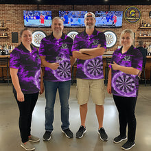 Load image into Gallery viewer, Black And Purple Smoking Dartboard &amp; Arrow Men Darts Polo Shirt Custom Dart Team Jerseys NYN2512
