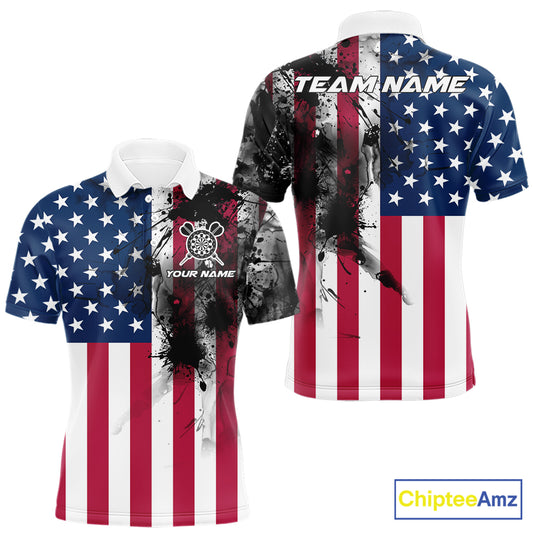Personalized American Flag Black Splatter Dart Polo Shirts For Men Custom Dart Team Jerseys NYN2711
