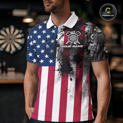 Personalized American Flag Black Splatter Dart Polo Shirts For Men Custom Dart Team Jerseys NYN2711