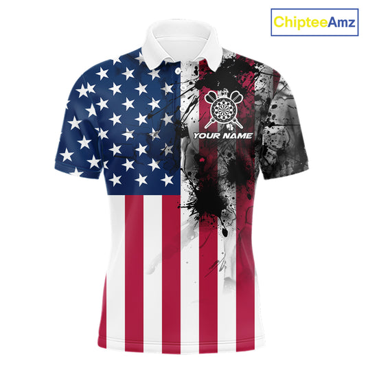 Personalized American Flag Black Splatter Dart Polo Shirts For Men Custom Dart Team Jerseys NYN2711