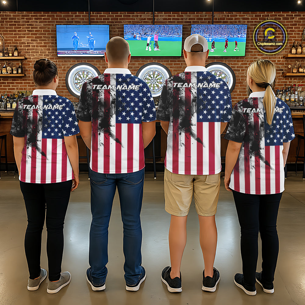 Personalized American Flag Black Splatter Dart Polo Shirts For Women Custom Dart Team Jerseys NYN2711