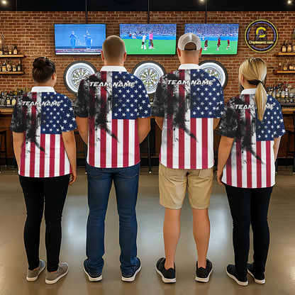 Personalized American Flag Black Splatter Dart Polo Shirts For Women Custom Dart Team Jerseys NYN2711