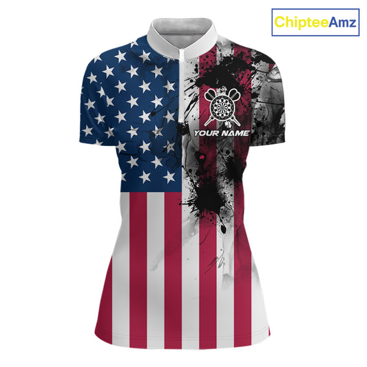 Personalized American Flag Black Splatter Dart 1/4-Zip Shirts For Women Custom Dart Team Jerseys NYN2711