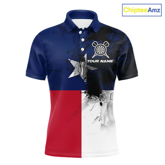 Personalized Texas Flag Black Splatter Dart Polo Shirts For Men Custom Dart Team Jerseys NYN2712