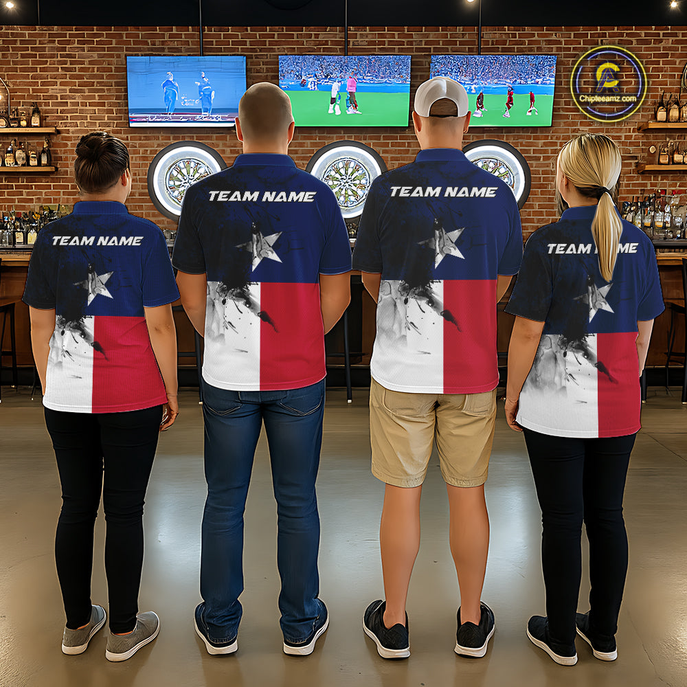 Personalized Texas Flag Black Splatter Dart Polo Shirts For Women Custom Dart Team Jerseys NYN2712