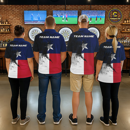 Personalized Texas Flag Black Splatter Dart Polo Shirts For Women Custom Dart Team Jerseys NYN2712