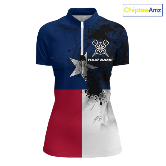 Personalized Texas Flag Black Splatter Dart 1/4-Zip Shirts For Women Custom Dart Team Jerseys NYN2712