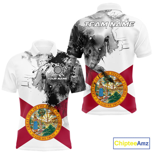 Personalized Florida Flag Black Splatter Dart Polo Shirts For Men Custom Dart Team Jerseys NYN2713