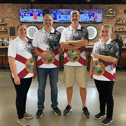 Personalized Florida Flag Black Splatter Dart Polo Shirts For Women Custom Dart Team Jerseys NYN2713