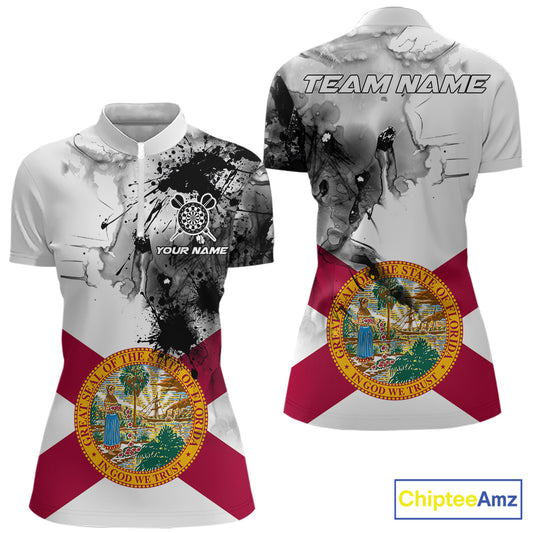 Personalized Florida Flag Black Splatter Dart 1/4-Zip Shirts For Women Custom Dart Team Jerseys NYN2713