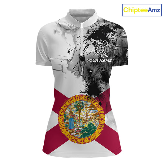 Personalized Florida Flag Black Splatter Dart 1/4-Zip Shirts For Women Custom Dart Team Jerseys NYN2713
