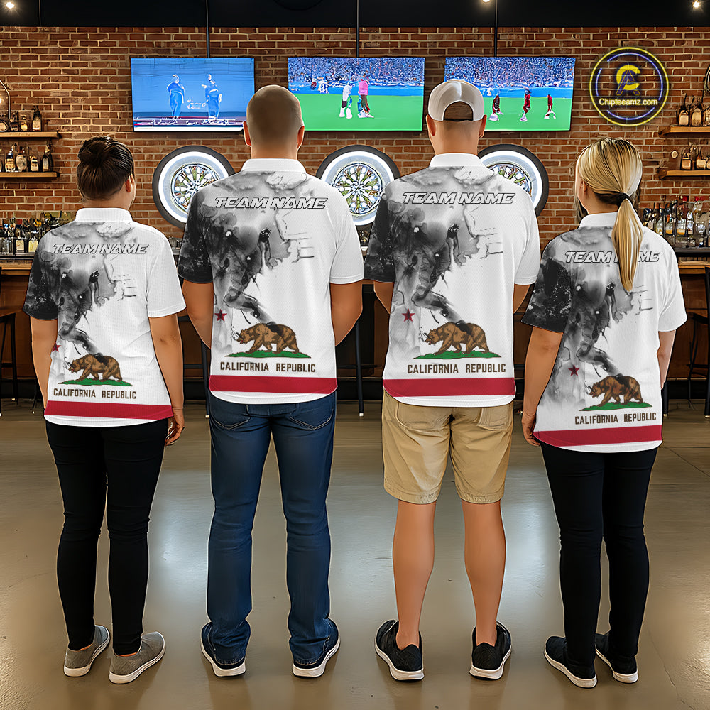 Personalized California Flag Black Splatter Dart Polo Shirts For Women Custom Dart Team Jerseys NYN2714