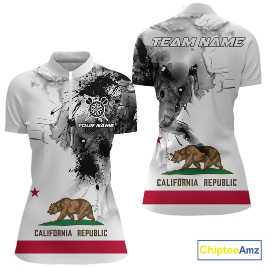Personalized California Flag Black Splatter Dart 1/4-Zip Shirts For Women Custom Dart Team Jerseys NYN2714
